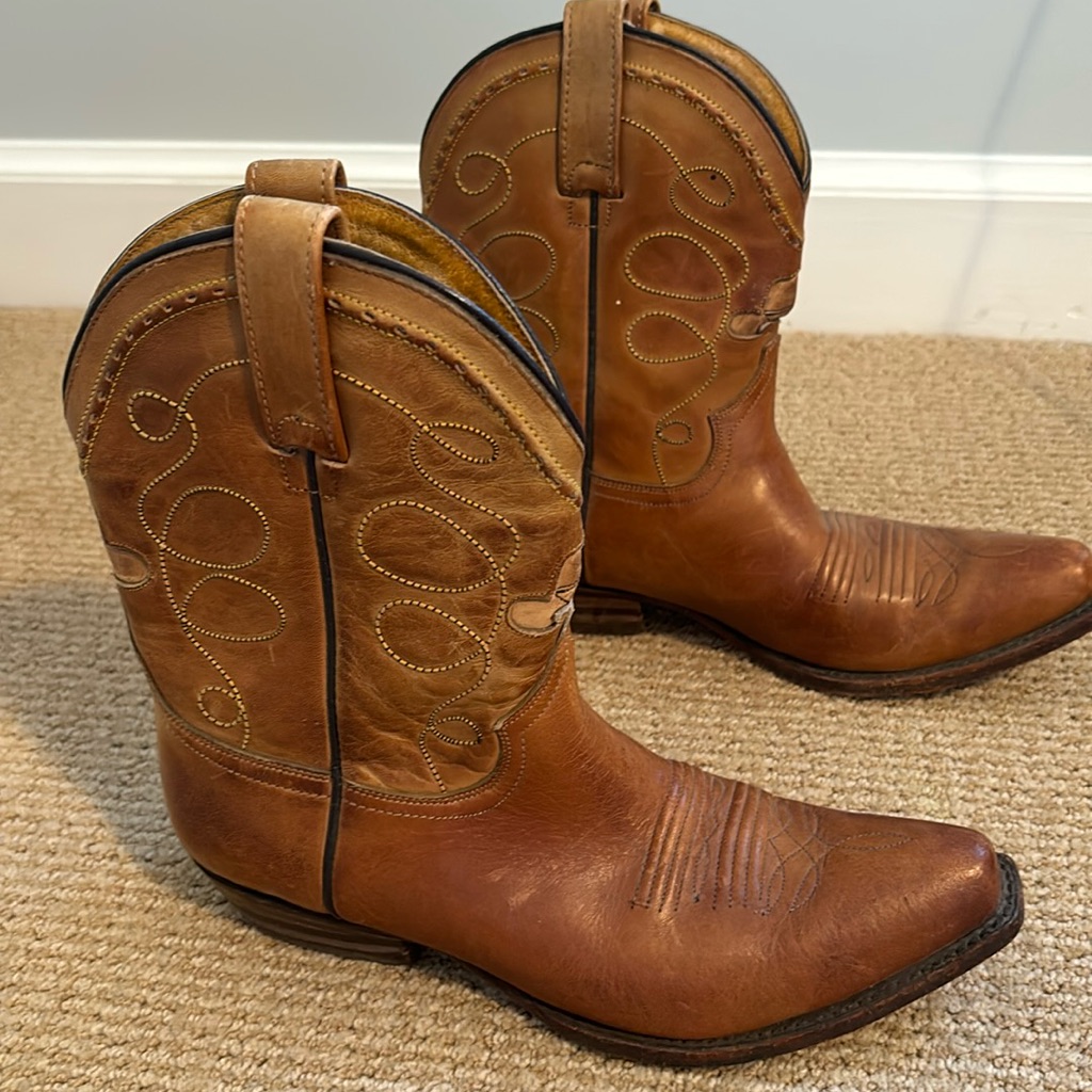 Adams Cowboy Boots Brown Leather Mid Calf Made In Mexico Size 7 1/2 Gorgeous
